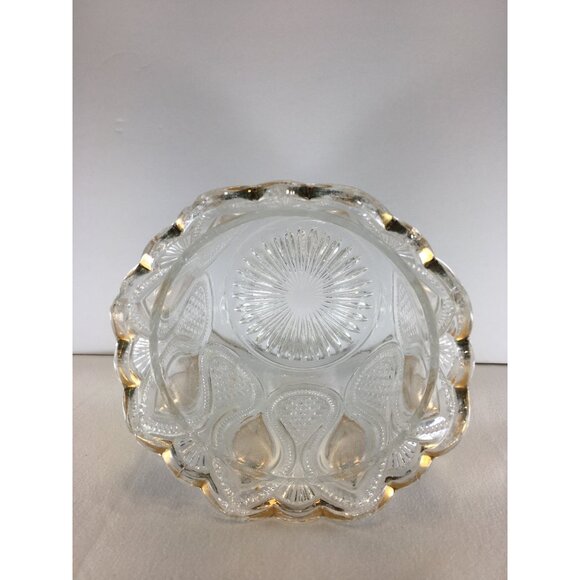 Vtg Pressed Glass Bowl Loops & Drops Pattern Art Deco Scalloped Rim 4.5 Tall - Picture 2 of 7
